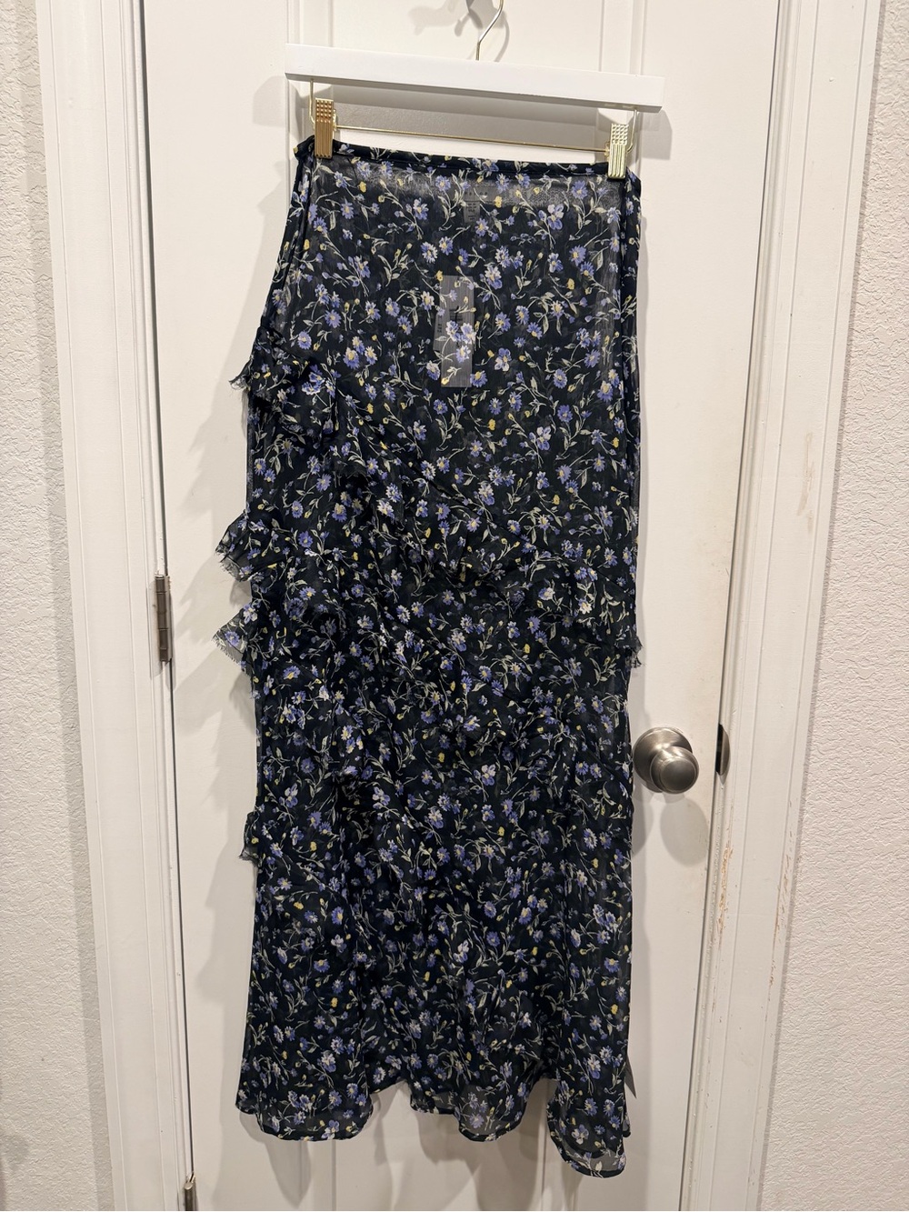 Topshop Navy Blue Floral Ruffle Wrap Maxi Skirt Size US 6 NWT